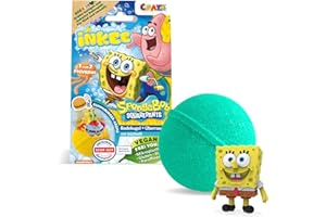 INKEE SpongeBob - Badebombe Kinder mit Überraschung - SpongeBob Schwammkopf Figuren zum Sammeln - Badekugel 80g mit Burgergummi-Aroma und Jojobaöl, Türkis oder Gelb
