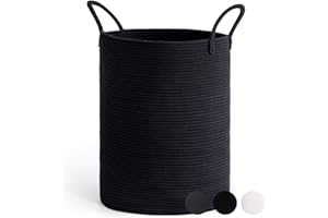 TIMEYARD Wäschekorb Groß, Laundry Basket, Aufbewahrungskorb mit Henkel Kinderzimmer Seil Baumwollkorb Handtuchkorb für Badezimmer Wohnzimmer, Korb für Decken Baby Spielzeug, 38x50cm, Schwarz