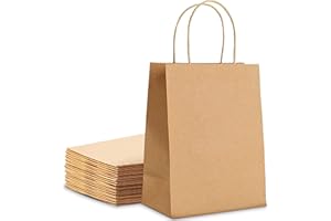 HURUC 20 Pcs Brown Paper Bags With Handles, Small Paper Gift Bags, Eco-Friendly Kraft Shopping Carrier Bags for Wedding, Christmas, Easter, Birthday Parties & Merchandise Retail 18x24x8cm