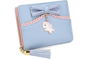 UTO Portfel ze skóry PU dla kobiet i dziewcząt, uchwyt na karty, organizer na monety, z zamkiem błyskawicznym, portmonetka z zamkiem błyskawicznym, mały portfel, Jednorożec 1096, jasnoniebieski,