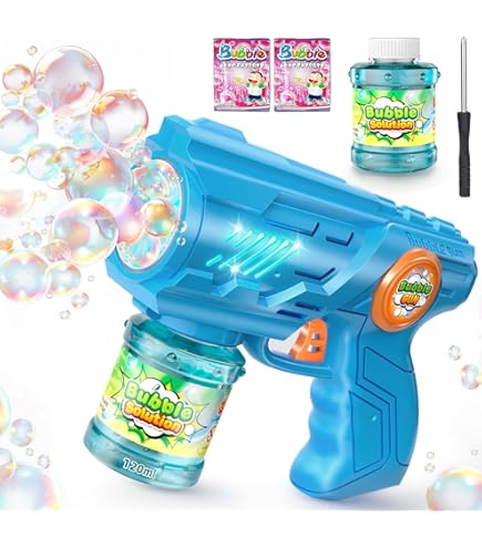 ROMINVIC Seifenblasenmaschine Elektrisch - Automatische Bubble Gun Mit LED Für Kinder