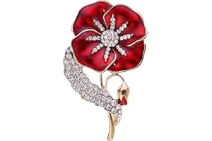 TOCED Red Poppy Flowers Brooches Pins, Legion Brooch Veterans Memorial Day Festival, Gold Crystal Red Flower Remembrance Day Poppy Badge For Gift, Unisex
