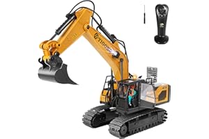 Ferngesteuertes Bagger Spielzeug für Kinder ab 4 5 6 7 8 9 Jahre, 2,4 GHz Schwerkraft Gesteuerte Bagger Ferngesteuert mit Licht und Sound, 11 CH RC Spielzeugautos Geschenk für Junge 5-12 Jahre Alt