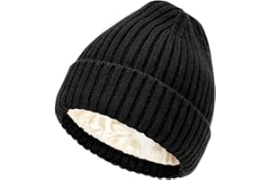 DRESHOW Bonnet d'hiver pour Femmes Hommes Bonnet Doublé Satin Doux et Chaud Beanie Hiver avec Doublure Soyeuse Tricoté Chapeau Unisexe