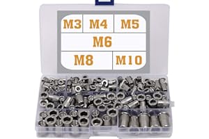 WOOPAIS Stainless Steel Rivet Nuts M3 M4 M5 M6 M8 M10 Nutsert Threaded Insert Rivnuts Assortment Kit 199 Pieces