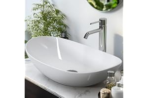 EMKE Waschbecken Aufsatzwaschbecken Oval-Hängewaschbecken für Badezimmer Gäste WC 62 × 36 × 15 cm Waschschale Waschtisch Weiß