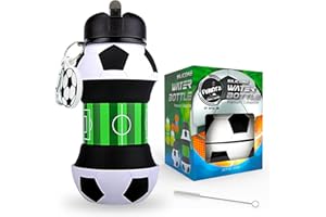 AToZ UK - Botella de Agua de fútbol para niños - Botella de Silicona Plegable - Taza de Bebida Sin BPA, a Prueba de Fugas, Duradera y ecológica - Ideal para Deportes, Actividades y la Escuela - 550ml