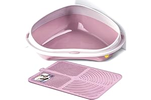 CAT CENTRE Pink XL Jumbo Corner Cat Litter Tray + Pink Nonslip Mat Set Box Loo Toilet Kitten Pad