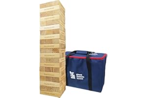 Jac & Mok Giant Tumble Tower Wooden Toppling Blocks Game set,Stacking Timber Games with Carrying Bag (Giant Tumble Tower 60 PCS)