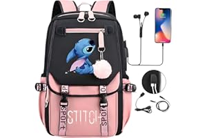 Metaparty Sac à Dos St-tch, Sac à dos pour Enfants, Sac à dos d'école Sac à Dos Scolaire, aux Enfants Adolescents avec 2 USB pour Garçons Filles