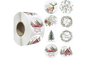 RONGZUBAT 500pcs Round Christmas Stickers 2.5cm,Christmas Stickers Roll Merry Christmas Round Self Adhesive Sticker for Card Making Sealing Envelopes Wrapping Presents Christmas Party Sticker Decoration