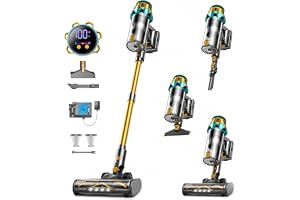 Cordless Vacuum Cleaner, 58KPa/600W 8 in 1 Self-Standing Vacuum Cleaner for Home, Lightweight Rechargeable Vacuum with Anti-Tangle Brush, 60Mins Runtime for Dust, Sand, Pet Hair, Hard Floor & Carpet