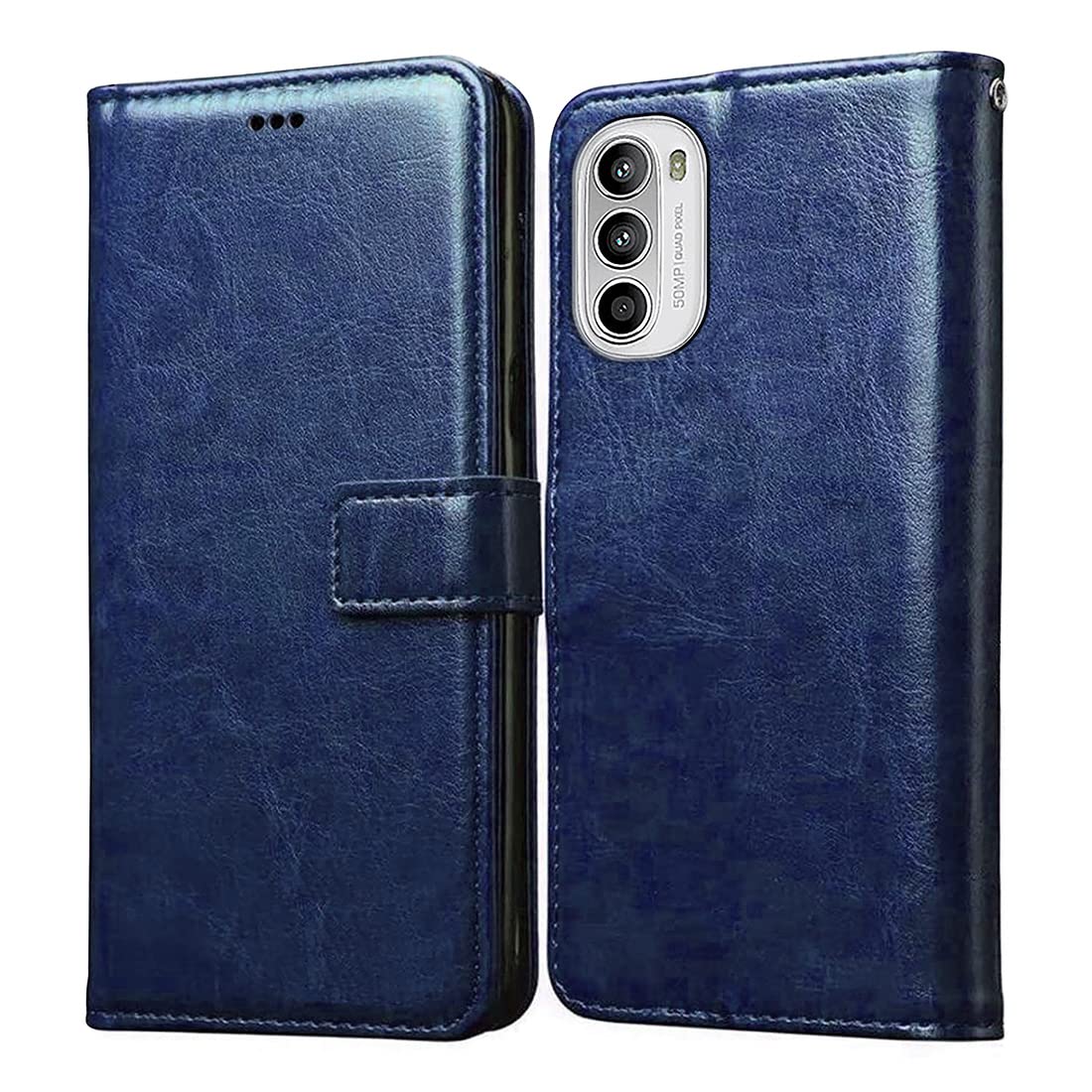 Casotec Flip Cover for Motorola Moto G52 4G | Premium Leather Finish | Inbuilt Pockets & Stand | Flip Case for Motorola Moto G52 4G (Blue)