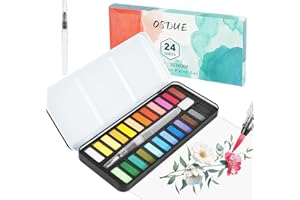 OSDUE Aquarelle Peinture, 24 Couleurs Kit de Peinture Aquarelle, Palette Aquarelle de Poche pour Artistes, Amateurs et Passionnés de Peinture avec Brosses, éPonges et Boîte, Cadeaux Enfants Adultes