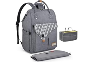 Lekebaby Zaino Mamma per Pannolini Multifunzione Borsa Neonato Impermeabile Resistente Ai Graffi con Fasciatoio Portatile e Ganci Passeggino (Grigio)