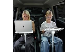 DICMKY Car Seat Tray Table, Height Adjustable Travel Tray for Kids/Adults, Car Lap Desk for Laptop Computer Tablet Book, Front Passenger/Rear Seat Food Eating, Essentials Accessories for Long Trips