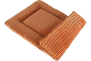 PET SPPTIES Reversible Dog Bed Mat with Plush and Corn Velvet,Soft Warm Pet Cushion Washable Crate Bed kennel Pad Mattress PS085 (75X50 CM, Orange)