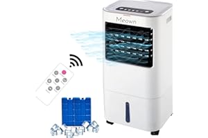 Meown 15L Evaporative Air Cooler with Remote Control | 2 Freezer Blocks | 3 Speed Settings | Air Conditioner, Purifier & Humidifier | Low Noise | Touch Control Panel