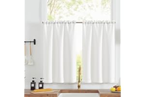 ‎TOPICK TOPICK Scheibengardine Bistrogardine Weiß Vorhang Fenstervorhang Lichtdurchlässig Gardine Gaze Paarig Schals Leinenoptik Scheibengardinen Fensterschal für Küche Wohnzimmer 2er-Set 60Hx90B(cm)