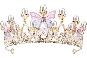 SRICAM Crystal Butterfly Princess Crown Pearl Headband Girls Tiaras Handmade Rhinestone Headwear Birthday Wedding Model Catwalk Tiara