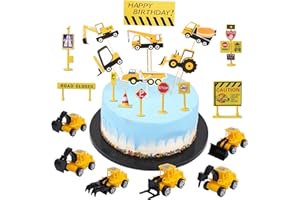 YISKY Décoration Gâteau Véhicule de Construction, 22 Pièces Décorations de Gâteaux, Véhicules de Chantier jouet, Panneau de Signalisation Cupcake Toppers, Kit Anniversaire pour Enfants Fête
