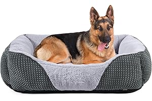 FURTIME Panier Chien, Panier pour Chien Grande Taille, Lit pour Chien Lavable Duveteux, Antidérapant Panier Chien et Ultra Doux Gris Panier Chien, Résistant à l'anxiété et Durable, 89x63x23cm