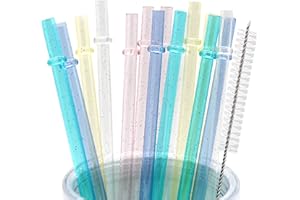 Cinvo 25 pajitas reutilizables de 9 pulgadas con cepillo de limpieza, popotes largos irrompibles, pajitas de plástico duro seguras para Yeti RTIC Mason Jar Tumbler Tervis Starbucks Colorful Straw