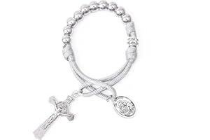 Nazareth Store Olive Military One Decade Paracord Rosary Silver Beads Pocket Car Rosary Pray For Us St. Joseph Medal & St. Benedict Cross