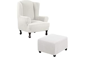 Thdsubb Ohrensessel Überzug Sesselbezug Sessel Sessel-Überwürfe Tiger Stuhlbezug Ottomane Schonbezug Hockerüberzug Husse Für Fußhocker (Weiß,Ohrensessel+Quadrat L)