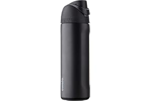 Owala FreeSip C03766 Insulated Stainless Steel Water Bottle with Push Button and Built-in Straw, 710 ml, Very, Very Dark