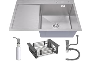 ANW HOME Fregadero de cocina de una sola cámara con escurridor INOX 78 x 50R + accesorios