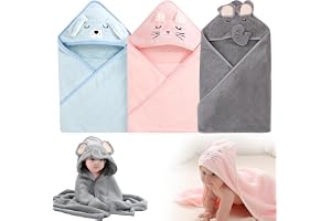 MEGYAD 3 x babybadhandduk barnhandduk babyartiklar: 80 x 80 cm tvättduk tjock varm mjuk handduk med huva för spädbarn och nyfödda från 0+ månader för delikat babyhud (rosa blå