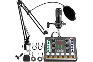XISONO Podcast Ausrüstungs Bundle,Audio Schnittstelle und DJ Mixer und BM-800 Kondensator mikrofon,Podcast Mikrofon,Studio-Ausrüstung mit Mikrofonarm,Bluetooth für Podcast,Streaming,Voice Over,PC