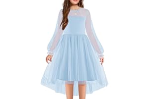 ARSHINER Arshine Girls Dress Festival Long Sleeve Mesh Tulledress Children High-Low Partydress Flower-Girl Weddingdress Balldress Communiondress 6-16 Years