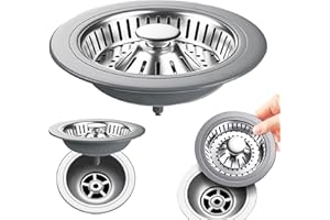 DGSLWH 1 sztuk 3 w 1 Korek umywalkowy, korek do umywalki, zestaw odpływowy do zlewu, uniwersalny korek typu pop-up, nadaje się do kuchni, łazienki, umywalki, wanny (Średnica otworu 76-81 mm, Srebrny)