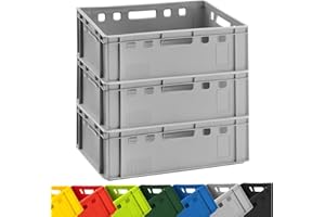 BURI 3x Fleischkiste E2 Fleischerkiste Grau 60x40x20cm Metzgerkiste Lagerkisten Stapelkisten | Eurobox Made in Germany lebensmittelecht, robust, stapelbar