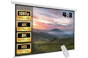 Fabulcozy Écran de Projection motorisé écran projecteur électrique 120 Pouces Fixation Mur ou Plafond Automatique pour Home Cinéma et Entreprise Formats 4:3