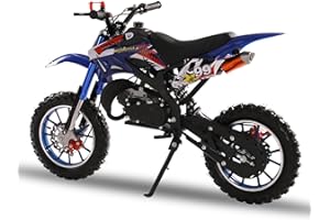 Tuelaly 49cc 2-Stroke Dirt Bike, Gasoline Mini Motorbike, Hydraulic Shock Absorption Off Road Kids Dirt Bike, Kids Motorbike with Front Rear Disc Brakes, Racing Max Speed 40km/h (Blue)