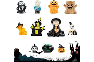 ‎TIVUNORON TIVUNORON Halloween Mini Figuren Set - 11 Stück Dekorative Skulpturen, Hexenbesen, Kürbis-Elfe, Geist, Horror Ornament Spielzeug - Miniatur Modell Zubehör für Jungen und Mädchen