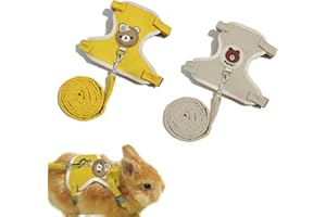 GUOYOU 2 Stück Kaninchen Leine, Verstellbares Weiches Kaninchen Geschirr mit Leine, Kaninchengeschirr für Zwergkaninchen, Kaninchenleine Ausbruchsicher für Kleine Häschen Katze Hunde (Gelb,Beige)
