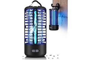Dnenellr 2-in-1 Wiederaufladbare Mückenvernichter-Lampe – 3000V Hochspannung, USB-C Schnellladung, 4000mAh Akku, Wasserdichter Insektenvernichter für Innen- & Außenbereich, Schwarz