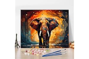 TISHIRON Zestaw kolorowych tablic dla dorosłych, początkujących, abstrakcyjne słonie w świecącym lesie, zestaw do malowania, do dekoracji ścian domu, zwierzęta, obraz olejny, 40 x 50 cm (bez ramki)