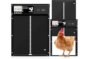 YOARMYT Amélioré Porte Poulailler Automatique Batterie avec Minuterie et Capteur de Lumière, Porte Automatique Poulailler en Aluminium avec Écran Grande LCD, Fonction Anti-pincement, Étanchéité IP X6