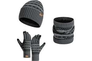 INSISMY Ensemble Bonnet Écharpe Gant pour Homme Tricoté Bonnet Homme Hiver Gant Tactile et Écharpe Chaude avec Doublure Polaire