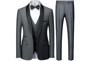 KUDMOL Mens 3 Pieces Suit Slim Fit One Button Shawl Lapel for Wedding Prom Blazer Vest Trousers Set