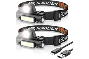 Lovcoyo Rechargeable Head Torch, Lightweight Super Bright LED Headlamp with 4 Lighting Modes, Zoomable Waterproof Headlight for Camping/Fishing/Hiking/Reading/Dog Walking/Emergency - 2 Packs