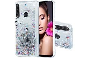 IMEIKONST Compatible con Huawei Y6P Funda Glitter Liquid Brillante Sparkle Quicksands Case Transparente Silicona TPU Protective Caso para Huawei Y6P Bling Dandelion XY