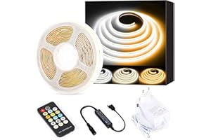 PAUTIX COB CCT LED Tira de luces blanco sintonizable, 3M regulable 2700K-6500K 24V Kit de luces de cinta LED, superbrillante para dormitorio, cocina, dormitorio, TV, espejo, iluminación de bricolaje