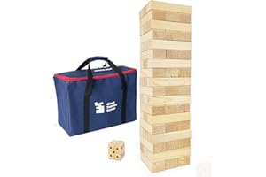 JacJoe All Pro Giant Tumble Tower - Pine Wood Tumble Timber Set Stacking Building Blocks with Dice, Classic Toppling Timber Games