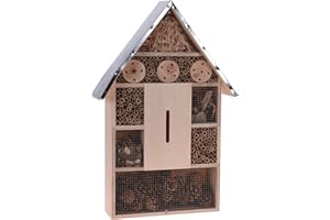 KOOPMAN INTERNATIONAL XL Wooden Insect Hotel Bees Bugs Butterfly House Metal Roof Tall Natural Wood Materials Garden Shelter Wild Insects Bugs Ladybirds Hotel Nesting Habitat Nest Box Home Extra Large, 57.5cm